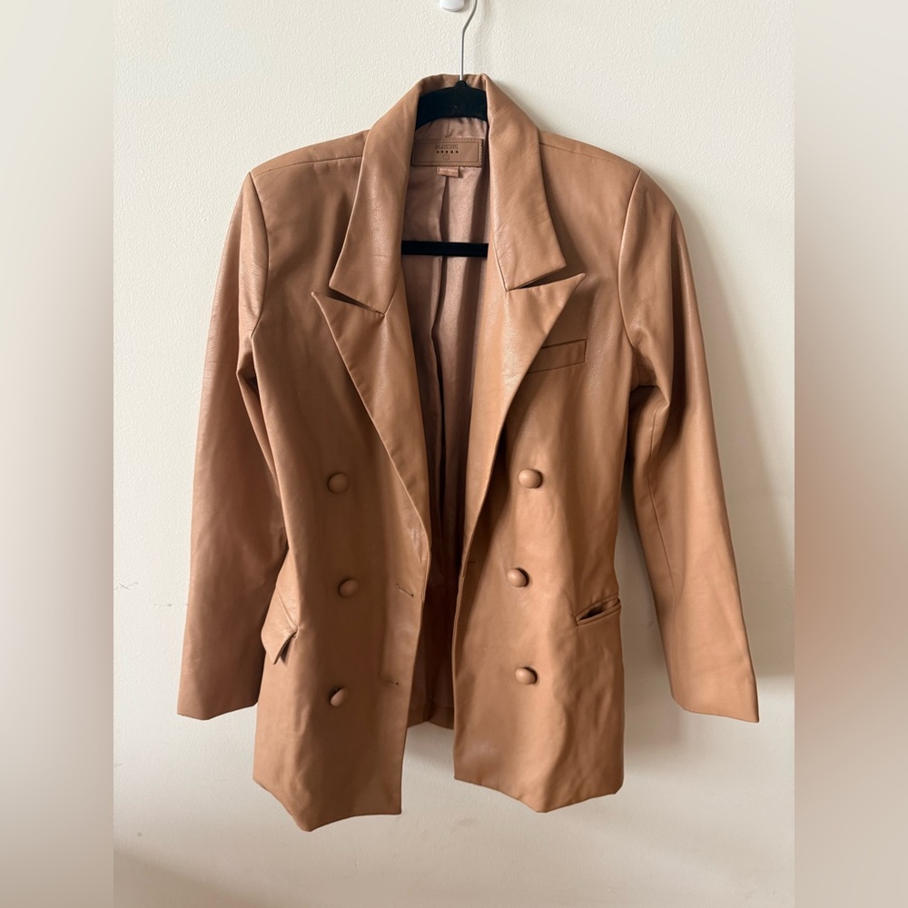 BLANK NYC tan vegan leather blazer jacket